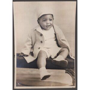 Vintage Found Baby Boy Photo 1940s Black African American Beautiful Infant 5 x 7